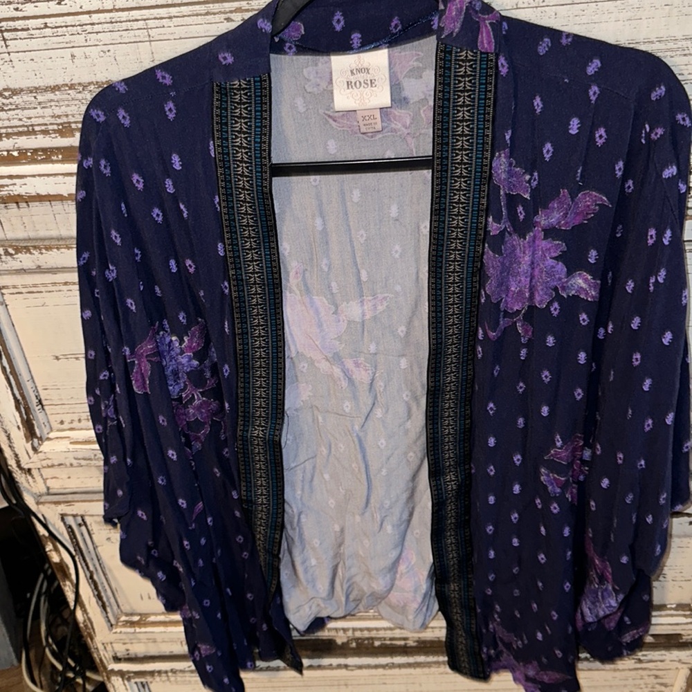 Knox rose navy and purple kimono with embroidered lining all the way down xxl